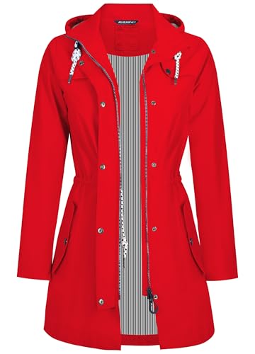 EnduaReve Regenjacke Damen Lang Wasserdicht Atmungsaktiv Regenmantel Übergangsjacke Kapuze Outdoor Jacke Rot M