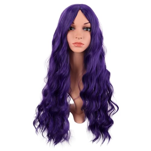 MapofBeauty 28 Zoll/70 cm Länge Wavy Synthetische Faser Lockige Haarfasern Ersatz Perücke für Partys Cosplay Täglich Perücke (Dunkel Lila)