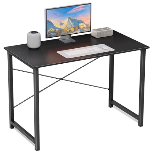 Sweetcrispy Schreibtisch, Kleiner Tisch 101.6 x 50 x 75.4cm (40in), Computertisch Metallgestell, Bürotisch für Arbeitszimmer, Schlafzimmer, Wohnzimmer, Study Table Desk, Schwarz