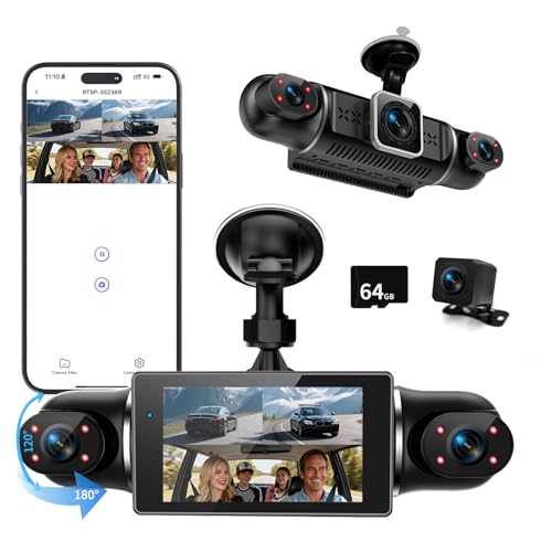 360° Dashcam Auto Vorne Hinten 4 Kanal Dash Cam Auto Kamera FHD 4K+1080Px3,4×140° Weitwinkel,WDR-Nachtsicht (8 IR-LEDs), 3