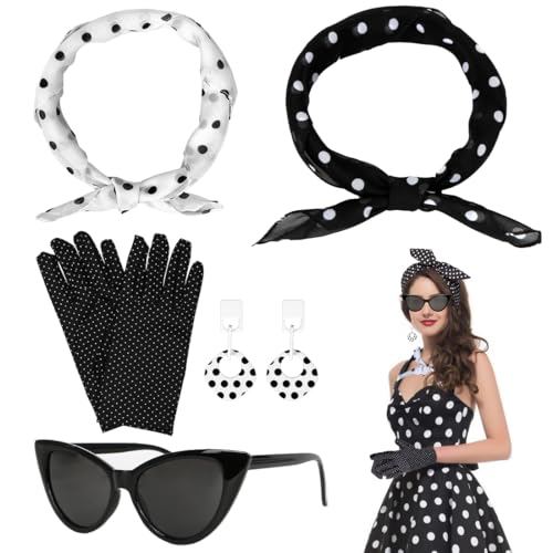 Capaneus Damen 50er Jahre Retro Accessoires Set Vintage Polka Dot Kostüm Accessoires für Karneval Halloween