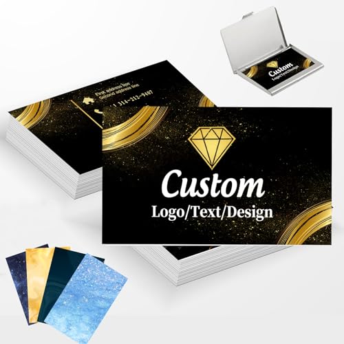 Visitenkarten Personalisiert,Hochauflösender Druck,Personalisierte Visitenkartens Mit Ihrem Logo/Bild/Text, Auf beiden Seiten drucken,wasserdicht,Personalisierte Small Business,90x54mm.
