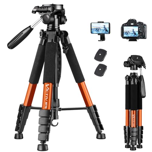 Victiv 182 cm Aluminium Kamera Stativ, Leichtes und Kompaktes Reisestativ für DSLR mit 3-Wege-Schwenk 360° Panorama Kugelkopf und Telefonhalter, kann für YouTube, Vlog und Videokonferenzen-Orange