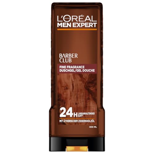 L'Oréal Men Expert XXL Duschgel und Shampoo für Männer, Duschbad zur Reinigung von Körper, Haar, Gesicht und Bart, Herren Körperpflege mit holzigem Duft und Zedernholzöl, Barber Club, 1 x 400 ml
