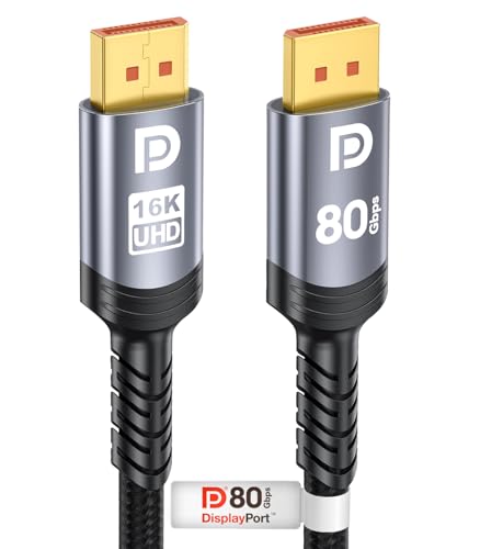 Sniokco 80Gbps DisplayPort Kabel 2.1 1.5M, VESA-Zertifiziert DP Kabel für 16K@60Hz 8K@240Hz 4K@540Hz 360Hz 240Hz Kompatibel mit HDR HDCP 2.3 DSC FreeSync G-Sync Grafikkarten RTX 5090 4090 PC