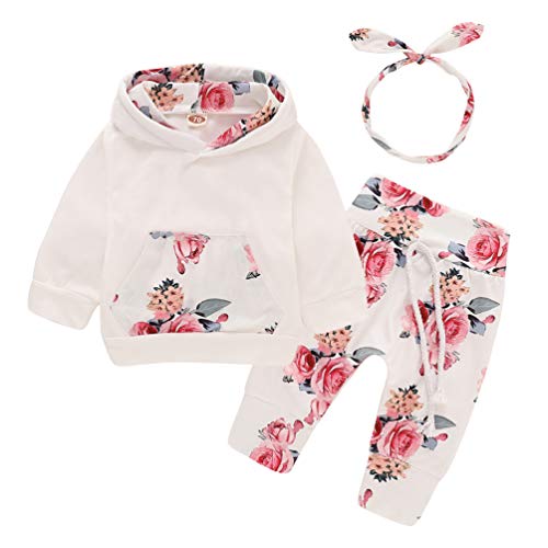 EDOTON Baby Mädchen Outfit 2 Stücke Set Gestreifte Blumen Hoodies mit Tasche Top + Lange Hosen Sweatshirt Outfit Kleidung (70/3-6 Monate, Blume)