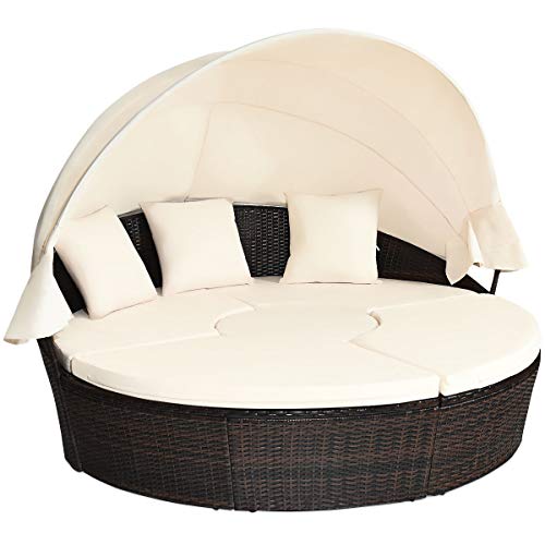 COSTWAY Sonneninsel Outdoor wetterfest, Sonnenliege 2 Personen mit Dach