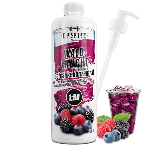 C.P. Sports Getränkesirup WALDFRUCHT für Mineraldrink I VITAMINE + ZUCKERFREI* I Getränkekonzentrat Sirup 1:80 zum Mixen mit Wasser für Vital-Drink Sport-Getränk I 1 Liter + Pumpspender