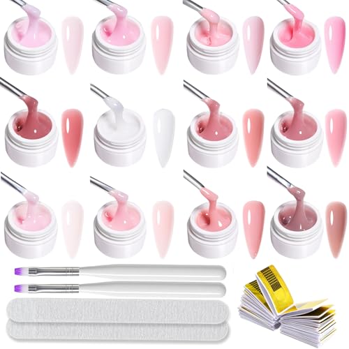 Builder Gel für Nägel 12 Farben, Aufbaugel für Gelnägel Rosa, UV Nagelgel Set zur Nagelverlängerung Modellage Nail Art Base Verstärkung, Nagellack für Nägel Selber Machen