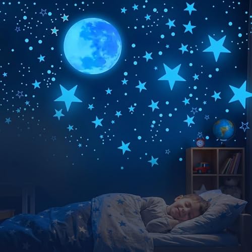 Leuchtsterne Kinderzimmer Leuchtsterne Selbstklebend 629 Stück Sternenhimmel Aufkleber Kinderzimmer Deko Sternenhimmel Junge Wandsticker Selbstklebend Mädchen Babyzimmer Deko, Blau