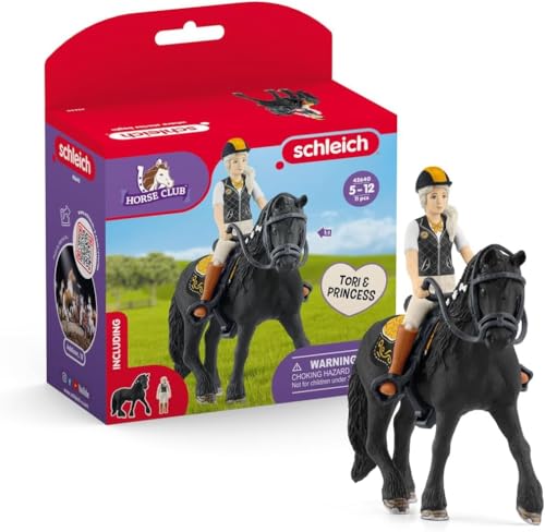 SCHLEICH Horse Club | Tori & Princess 42640 | bewegliche Mädchenfigur mit Pferd, Sattel, Zaumzeug & Satteldecke | detailgetreues Pferde Spielset | Geschenk für Kids | Spielzeug ab 5 Jahren | 11 Teile
