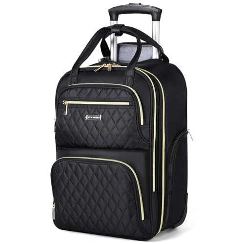 Ponhog Rucksack mit Rollen für Damen - 16 Zoll Business Laptop Trolley & Reiserucksack als Handgepäck, Laptoptasche für Arbeit, College und Reisen, Schwarz