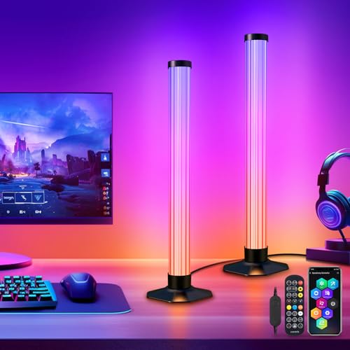 AmzFan 360° Smart LED Lightbar, 42cm RGBIC TV Ambient Lampe, Gaming Led Lampe Funktioniert RGB Ambient Smart Sync mit Musik und APP Control Steuerung für Gaming, PC, TV, Raumdekoration