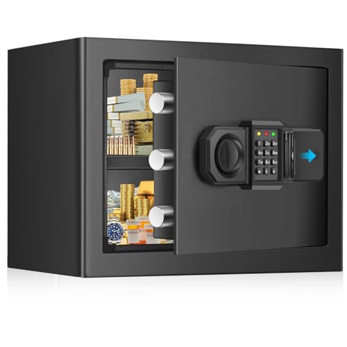 28L Safe Tresor für Zuhause, Feuerfester Safe mit Ersatzschlüssel, Abnehmbarem Regal und Alarmanlage, Klein Digitaler Tresore mit Zahlenschloss für Bargeld Wichtiger Dokumente