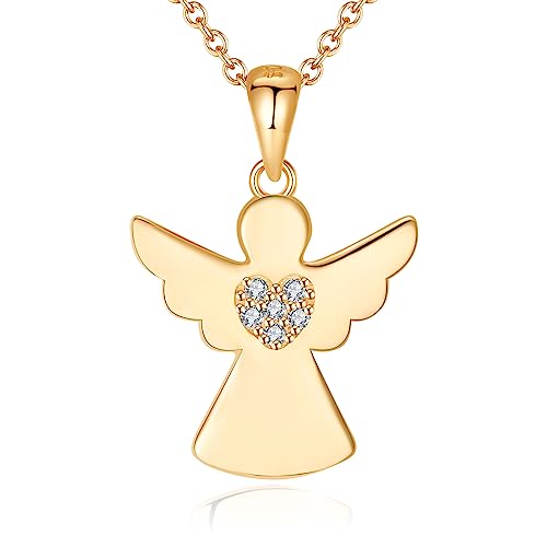 Schutzengel Kette Anhänger Damen Gold Silber 925, Mutter Tochter Kette Mama, Schutzengel Taufe Glücksbringer Engel Halskette Mädchen Kinder, Kommunion Schulanfang Schulkind Geschenke Frauen Mädchen