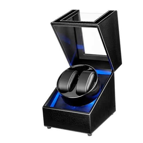 Tolesum Uhrenbeweger 2 Uhren mit LED-Licht, Automatische Uhrenbeweger Box mit 5 automatischen Rotationsmodi und USB-Ladegerät Typ C USB – Schwarz