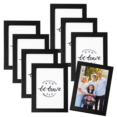 BJHYIZ 8 Stück Bilderrahmen 10x15 cm, Kleine Rahmen Schwarz Holz Fotorahmen Aufhängen und Stehend Bilderahmen Bilder Rahmen Bilderrahmen mit 2 Haken für Zuhause Wohn Büro Schule