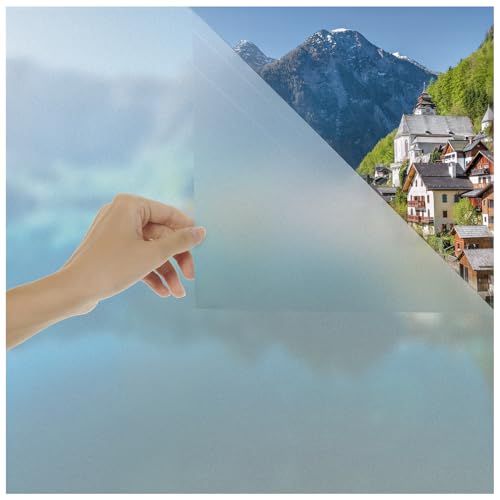 Blumtal Fensterfolie 90x200 cm Blickdicht & statisch haftend + Rakel - zuschneidbare Sichtschutzfolie Fenster + UV-Schutz - Milchglasfolie selbstklebend - Selbstklebende Milchglasfolie Frosted-Look