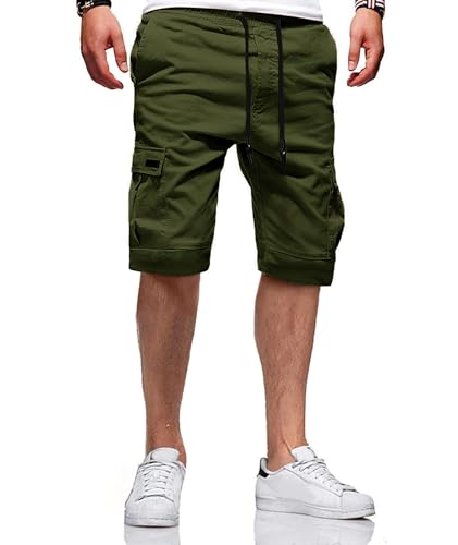 JACKETOWN Kurze Hosen Herren Cargo Shorts Baumwolle Bermuda Shorts Herren Sommer Freizeithose Elastische Taille mit Taschen