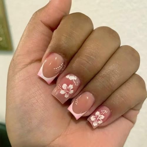 CharmBurst 24PCS Kleine Quadratische Press On Nails Fingernägel, Kreative Blühende Blumen Fake Nägel, Kunstnägel zum Aufkleben, Short Falsche Nägel, Falsche Nagelspitzen