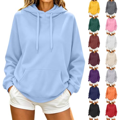 Generisch Hoody Damen Mit Kapuze, Hoodie Damen Oversize Pullover Sweatshirt Kapuzenpullover Einfarbig Sport Pulli Sweatjacke Oberteile Mit Tasche Tops Streetwear