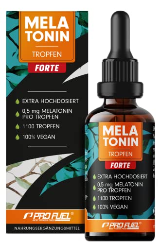 Melatonin Tropfen FORTE (30 ml) - 1100 Tropfen mit je 0,5 mg Melatonin - nur 1 Tropfen pro Tag - reicht für 1100 Anwendungen - ohne Zusatzstoffe - laborgeprüft mit Zertifikat - 100% vegan