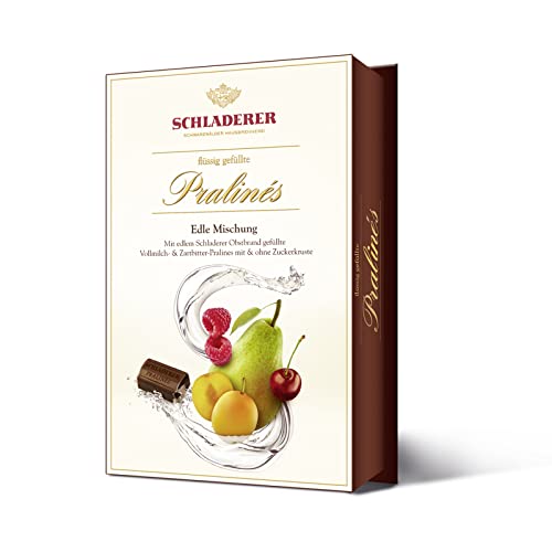 RCP Schladerer Pralinés, Edle Mischung, Vollmilch- und Zartbitter-Schokolade, Mit und ohne Zuckerkruste, Flüssige Füllung, Alkoholhaltig, Tolles Geschenk, 255 g