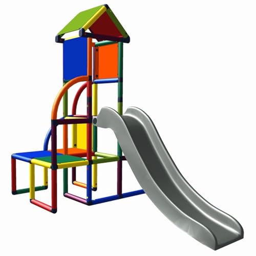 move and stic Toni Spielturm/Spielhaus Kletterturm mit Rutsche für Kleinkinder für Kinderzimmer oder Spielzimmer genauso geeignet wie im Garten