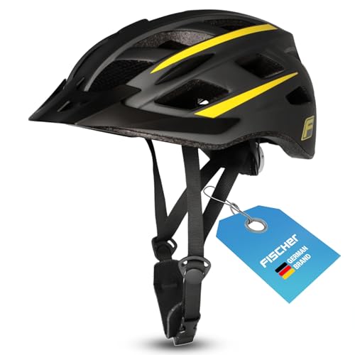 FISCHER Erwachsene Fahrradhelm, Radhelm, Cityhelm, Mountainbike-Helm Urban Montis, S/M, 52-59cm, schwarz-gelb, mit beleuchtetem Innenring-System