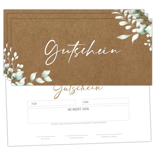 Gutscheinkarten zum Selbstausfüllen (50er Set, DIN Lang) | Blanko Gutschein zum Ausfüllen als Vorlage für Massage, Kosmetik, Friseur und andere | Gutscheinvorlagen Neutral und Edel