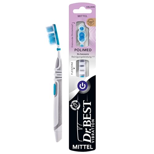 Dr.BEST Vibration Polimed Zahnbürste, Mittel (1 Stück), für eine 9x bessere Reinigungsleistung am Zahnfleischrand*
