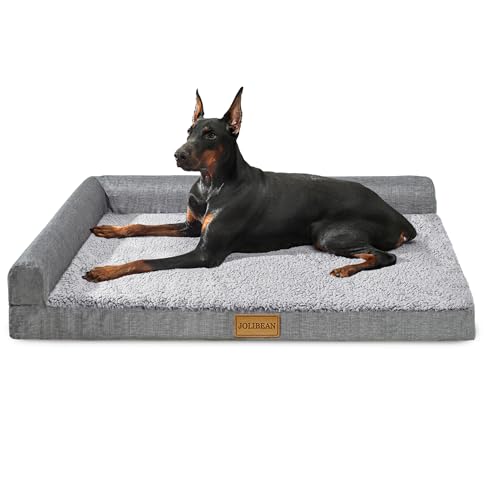 Jolibean Orthopädisches Hundebett Grosse Hunde, Typ l Waschbar Hundekorb Mit Kissen Mittelgroße Hunde, Flauschig Hundesofa Wasserdicht rutschfest, 91x61cm, Grau