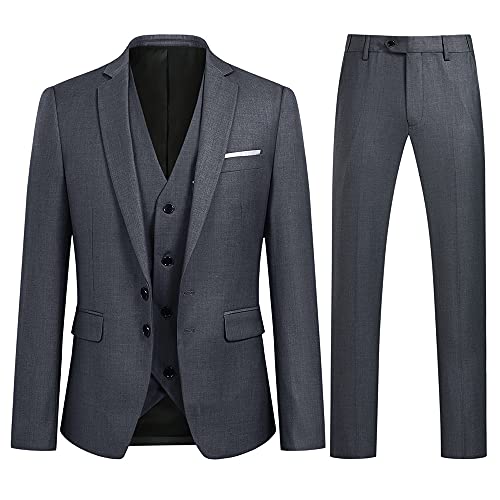 YOUTHUP Anzug Herren 3 Teilig Anzüge Slim Fit 2-Knopf Herrenanzug Modern Formell Sakko Weste Hose für Business Hochzeit, Grau, L