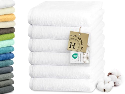 ZOLLNER 6er Set Handtücher in 50x100 cm - besonders weiche und saugstarke Gästehandtücher in weiß - mit praktischem Aufhänger - waschbar bis 95°C - Baumwolle - Hotelqualität