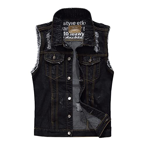 Mymyguoe Classics Herren Weste Denim Vest Ärmellose Jeansweste Männer Cowboy Ärmellos Jacken Klassische Kutte Jeans Weste Biker Casual Freizeitweste Anglerweste Reporterwesten Safari Weste