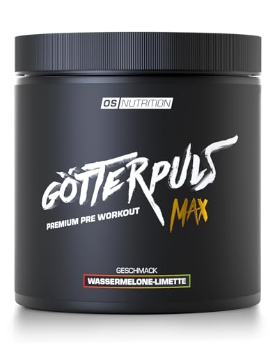 OS NUTRITION Götterpuls MAX Pre Workout – mit 8.000mg L-Citrullin-Malat + 5.000mg AAKG – 220mg Koffein pro Portion – Für Kraftsport – Vegan – 396g Pulver (18 Portionen), Wassermelone-Limette