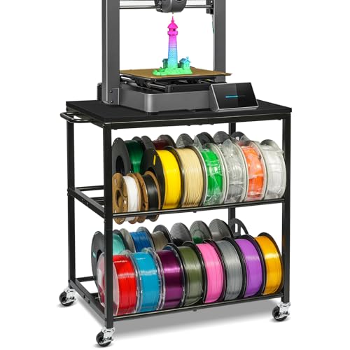 ikkle 3D-Drucker Filament Lagerregal mit Rädern – Schweres Metall Spulenhalter, 3-Etagen 3D Druckerzubehör Organizer für PLA/ABS/TPU/Nylon – Für 3D-Druckstation, Büro & Werkstatt, Schwarz