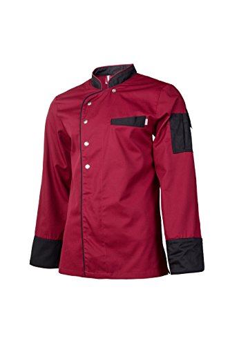 Clinotest Kochjacke, Bäckerjacke, langarm mit Druckknopfverschluss, in der Farbe Maroon, Modern Style (XXXXXL)