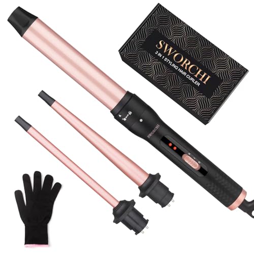 Lockenstab Große und Kleine Locken SWORCHI 3 in 1 mit Lockenstab mit verschiedenen aufsätzen Curling iron 9-32mm Keramik Einstellbare Temperatur Welleneisen Lockenstäbe für Kurze Dünn Haare für haare