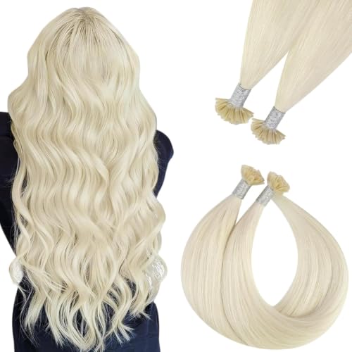 Easyouth Bondings Extensions Echthaar Blond Extensions Bonding Echthaar Platinblond Haarverlängerung Extension Bonding Glätten #1000 35cm 50s 50g