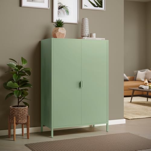 skølm Ituri Metall Kommode – Metallschrank mit 3 verstellbaren Fächern – Sideboard Wohnzimmer in Mintgrün – Aufbewahrungsschrank aus Stahl - Highboard im Industrial Design – Büroschrank/Flurschrank