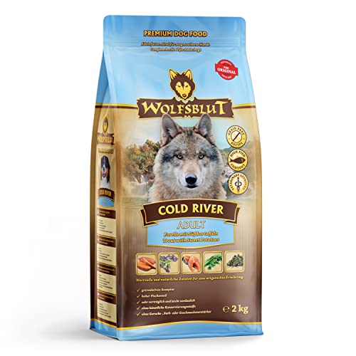 WOLFSBLUT – Cold River Adult | Trockenfutter mit natürlichen Zutaten und wertvollen Superfoods für ausgewachsene Hunde. Getreidefreies Alleinfutter ohne Zusatzstoffe im Beutel | 2kg Forelle