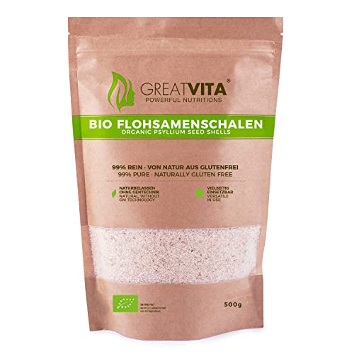 Flohsamenschalen gemahlen Bio 99% rein - 500g | Psyllium Husk Powder, reich an Ballaststoffen für bewusste Ernährung & vielseitige Anwendung | EU-Bio zertifiziert - vegan & glutenfrei