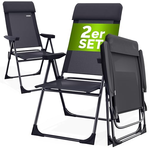 Casaria Gartenstühle 2er Set Klappbar 6-Fach Verstellbar Alu mit hoher Rückenlehne Faltbar Balkon Campingstuhl Klappstuhl Hochlehner
