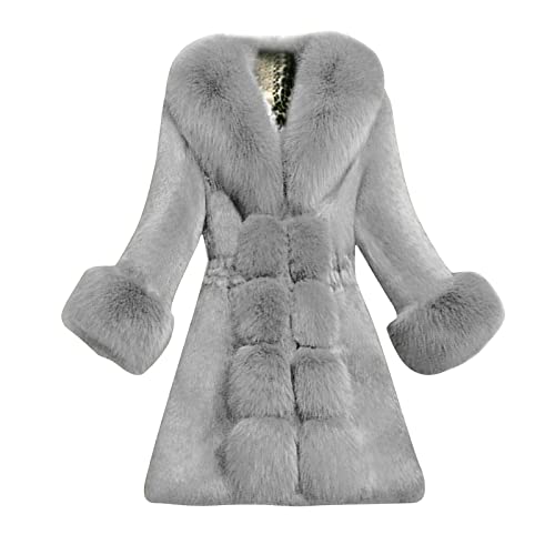 Winterjacke Damen Elegante Ohne Kapuze, Felljacke Warmer Mit Fell, Einfarbig Lang Mantel Faux Pelz Wintermantel Kunstfell Jacken Für Frauen Pelzkragen Coat Mit Plüsch Reverskragen Damenmantel