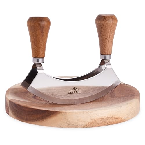 Gerlach Natur Kräutermesser mit Schneidebrett aus Holz Küchen-Gadget mit Holzbrett, Braun