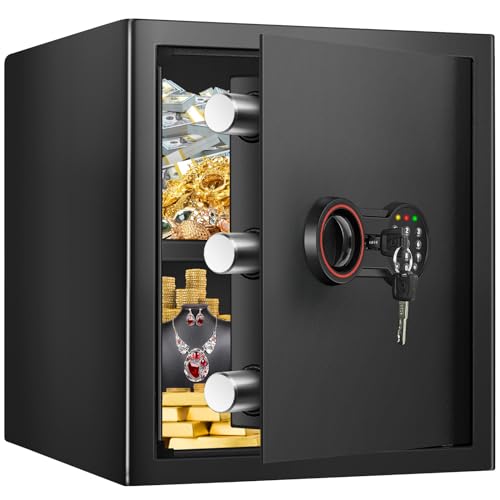 52L Großer Safe Tresor für Zuhause, Feuerfester Tresor mit Schlüssel, Sensor-Licht und Abnehmbares Regal, Heimsafeschrank Aufbewahrung von Geld, Dokumente, Medikamenten