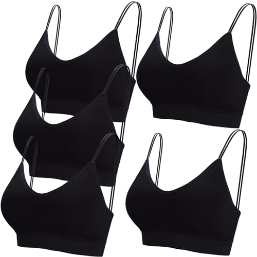 BQTQ 5 Stücke Bralette Damen V Hals Cami Top BH Bralettes Schlafen BH für Frauen Mädchen, M(Schwarz)