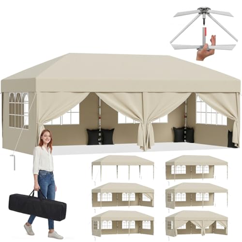JUMMICO Pop up Pavillon 3x6 wasserdicht stabil Winterfest, One-Touch-Aufbau, Faltpavillon mit Seitenwänden, UV 50+, Shelter ideal für Garten, Innenhof, Camping und Partyzelte. Beige