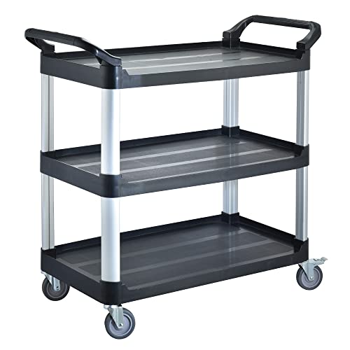 BPT Servierwagen mit 3 Böden Partition Küchenwagen,Tragfähigkeit 250 kg,Reinigungswagen im Restaurant,Hotel Schul Küche Abräumwagen Rollwagen (Servicewagen)